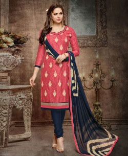 Pink Cotton Embroidered, Lace Border Chudidhar Suits