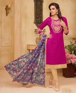 Pink Cotton Jacquard, Embroidered, Lace Border Chudidhar Suits