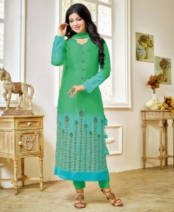 Green And Blue Georgette Embroidered Straight Suits