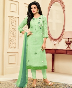 Green Poly Silk Embroidered Straight Suits