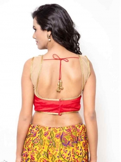 Red Dupion Silk, Net Stone With Beads Work, Lace Blouses