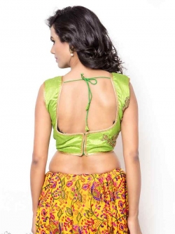 Green Bhagalpuri Silk Zari Work, Golden Lace, Stone Work Blouses