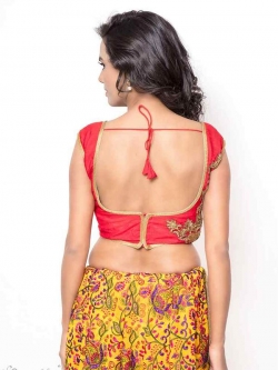 Red Bhagalpuri Silk Zari Work, Golden Lace, Stone Work Blouses