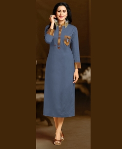 Blue Rayon Solid A Line Kurtis