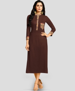 Brown Rayon Solid A Line Kurtis