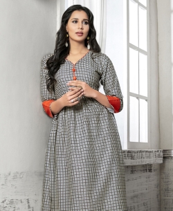 Grey And Black Cotton Printed Anarkali Kurtis