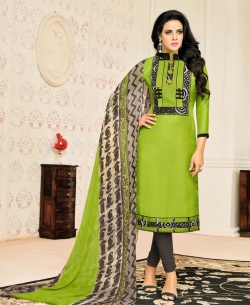 Green Chanderi Cotton Printed Pattern Chudidhar Suits