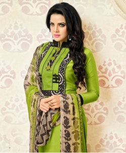 Green Chanderi Cotton Printed Pattern Chudidhar Suits