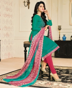 Green Chanderi Cotton Printed Pattern Chudidhar Suits