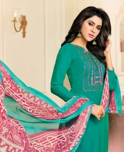 Green Chanderi Cotton Printed Pattern Chudidhar Suits