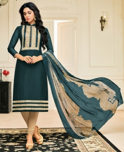 Green Chanderi Cotton Printed Pattern Chudidhar Suits