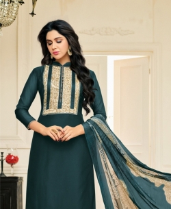 Green Chanderi Cotton Printed Pattern Chudidhar Suits
