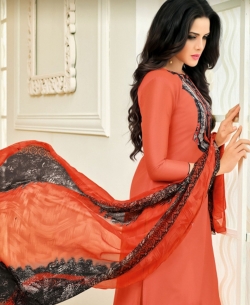 Orange Chanderi Cotton Printed Pattern Chudidhar Suits