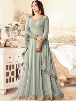 Grey Georgette Embroidered Anarkali Suits