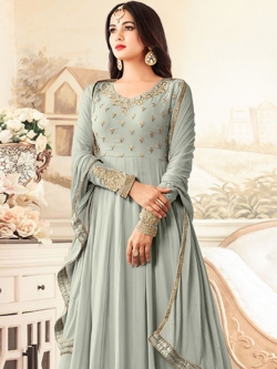 Grey Georgette Embroidered Anarkali Suits