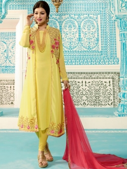 Yellow Georgette Solid Chudidhar Suits