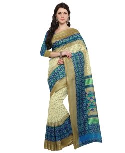 Beige Cotton Geomatric Printed Regular Sarees
