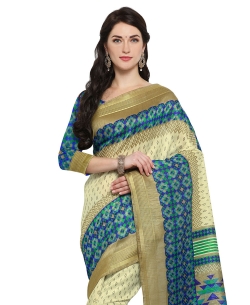 Beige Cotton Geomatric Printed Regular Sarees