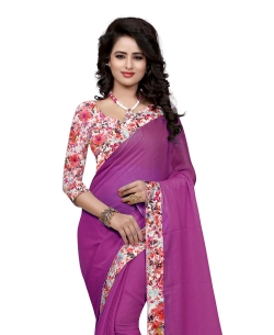 Magenta Bhagalpuri Silk Floral Printed Border Regular Sarees