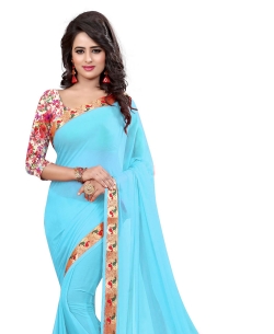 Blue Nazneen Jacquard Border Regular Sarees