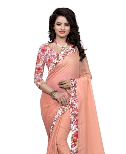 Peach Bhagalpuri Silk Floral Printed Border Regular Sarees