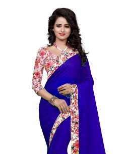 Blue Bhagalpuri Silk Floral Printed Border Regular Sarees