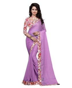 Lavender Bhagalpuri Silk Floral Printed Border Regular Sarees