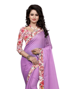 Lavender Bhagalpuri Silk Floral Printed Border Regular Sarees