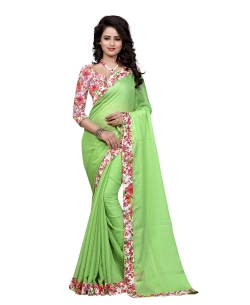 Green Bhagalpuri Silk Floral Printed Border Regular Sarees