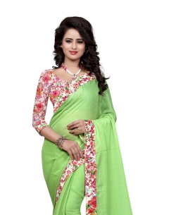 Green Bhagalpuri Silk Floral Printed Border Regular Sarees
