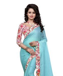 Blue Bhagalpuri Silk Floral Printed Border Regular Sarees