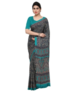 Blue Crepe Silk Paisley Printed Regular Sarees