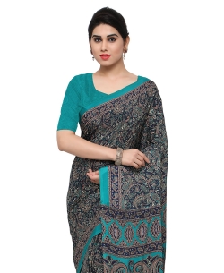 Blue Crepe Silk Paisley Printed Regular Sarees