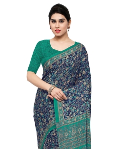 Blue Crepe Silk Floral Printed Regular Sarees