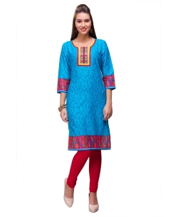 Blue Cotton Digital Printed Straight Cut Kurtis