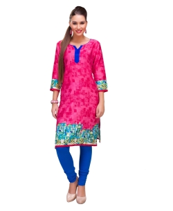 Pink Cotton Digital Printed Straight Cut Kurtis