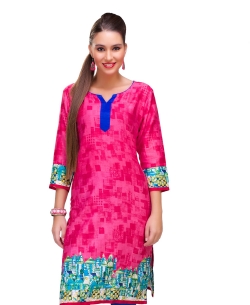 Pink Cotton Digital Printed Straight Cut Kurtis