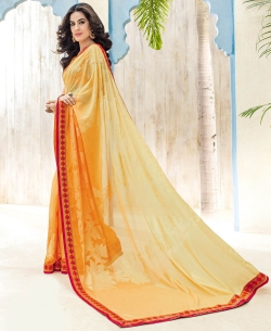Yellow Chiffon Braso Printed, Lace Border Border Sarees