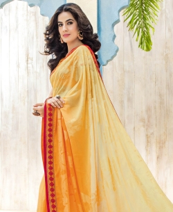 Yellow Chiffon Braso Printed, Lace Border Border Sarees