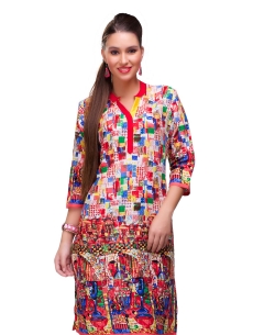 Multi Cotton Digital Printed Straight Cut Kurtis