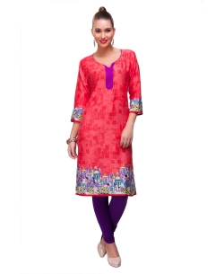 Pink Cotton Digital Printed Straight Cut Kurtis