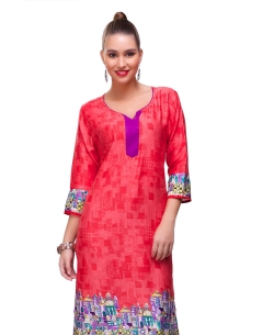 Pink Cotton Digital Printed Straight Cut Kurtis
