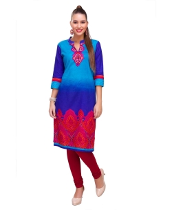 Blue Cotton Digital Printed Straight Cut Kurtis