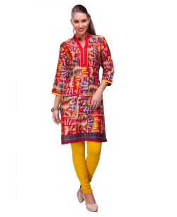 Red Cotton Digital Printed Straight Cut Kurtis
