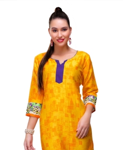 Yellow Cotton Digital Printed Straight Cut Kurtis