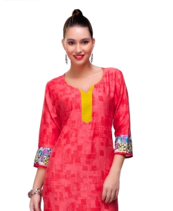 Pink Cotton Digital Printed Straight Cut Kurtis