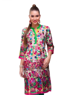 Multi Cotton Digital Printed Straight Cut Kurtis