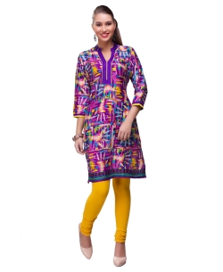 Purple Cotton Digital Printed Straight Cut Kurtis
