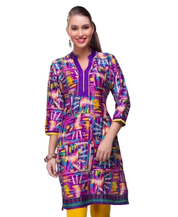 Purple Cotton Digital Printed Straight Cut Kurtis