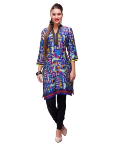 Blue Cotton Digital Printed Straight Cut Kurtis
